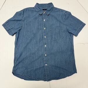 American Eagle Mens L Button Down Shirt Blue Polka Dot Classic Fit Short Sleeve